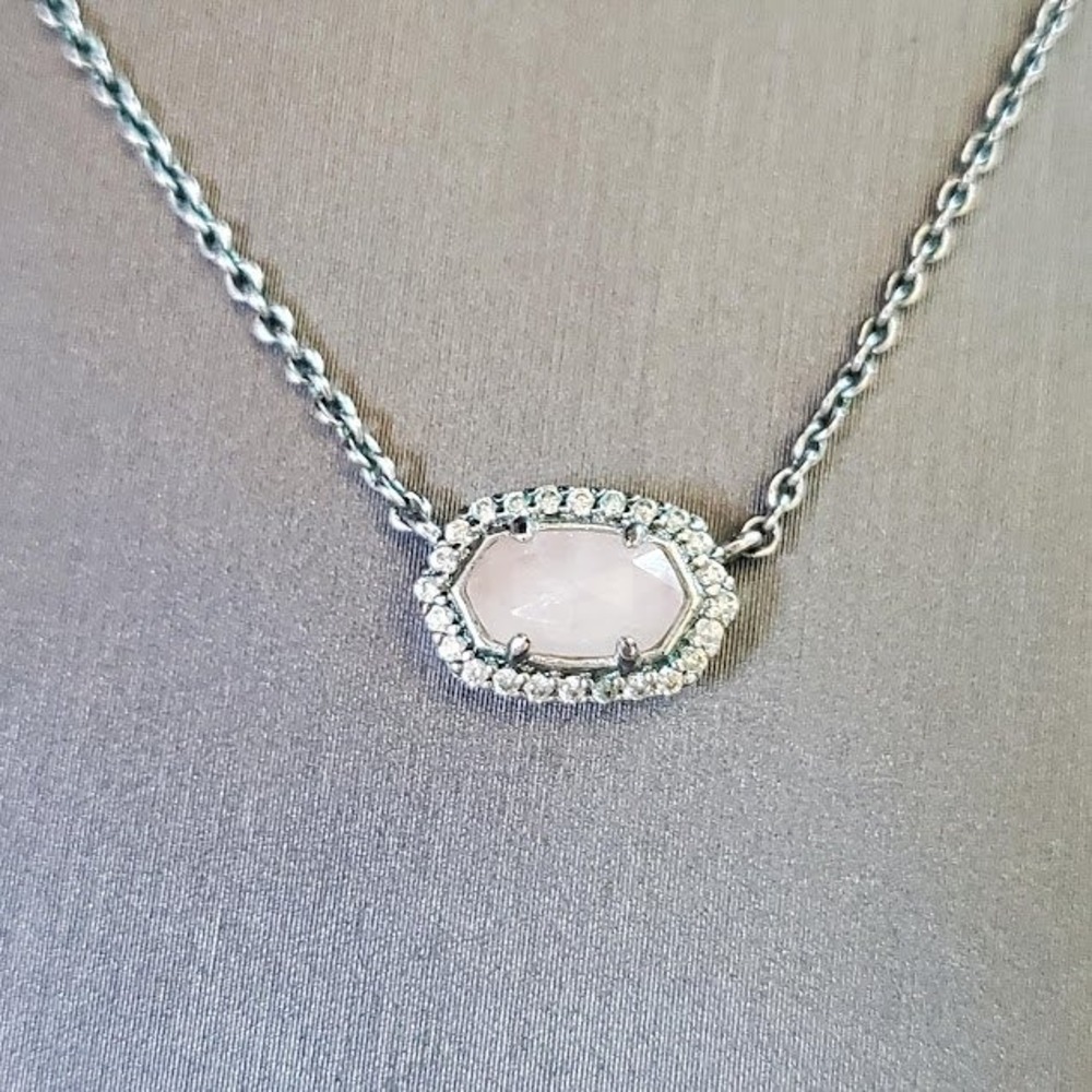 Kendra Scott Mini Elisa Pendant Necklace Silver Rhodium Plate Mother of Pearl